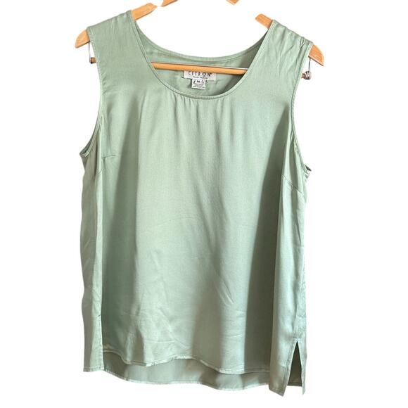 CITRON Santa Monica | Sage Green Silk Sleeveless Shell Top | Medium - Picture 1 of 7